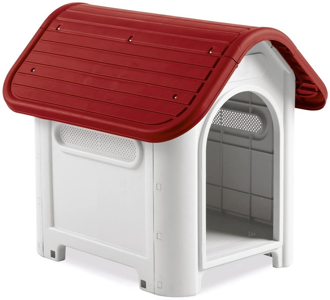  4566 Caseta en forma de casa para perro PROLABZOO con toma de aire 59.2x66x63 cm - Rojo 