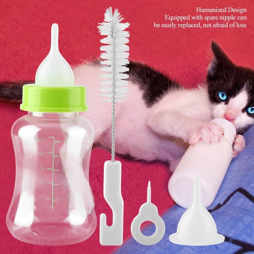  4Pcs Kits De Comedero De Biberones para Amamantar con Reemplazo De Niple Cepillo De Limpieza Biberón De Gato para Gatitos Recién Nacidos Cachorros Conejos Animales Pequeños (150ML) 