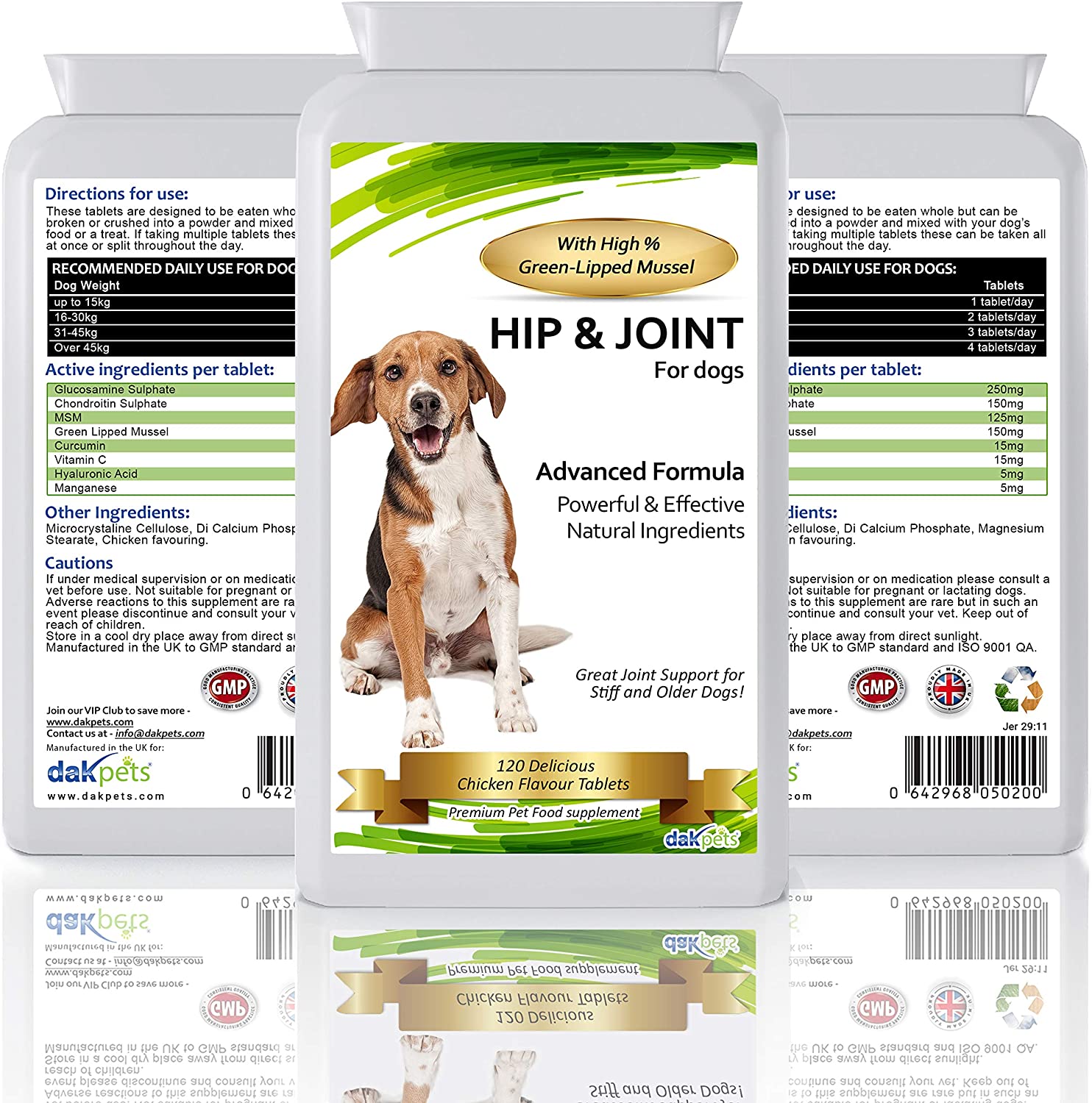  Advanced Hip and Joint Support Glucosamine for Dogs - Powerful Chondroitin, MSM, Curcumin & Green Lipped Mussel Dog Joint Supplement - with Vitamins E & C, 120 Tablets, Made in UK 