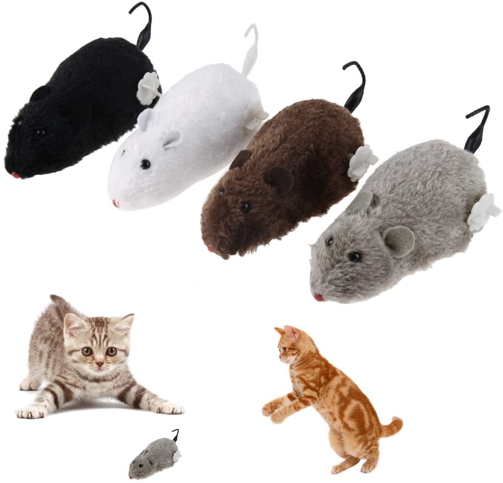  Ahomi 4 Piezas Lindo Ratas de Peluche mecánico Reloj ratón para Juguete Gato Perro Mascota Animales 
