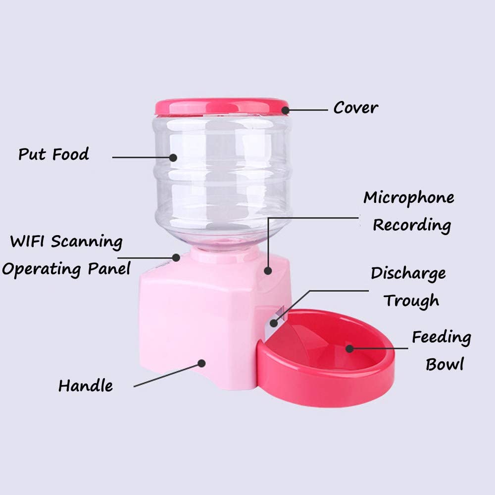  Alimentador automatico de mascotas para perro gato, automatico comedero, 5.5L El alimentador de mascotas de WiFi, puede grabar el gato y el perro tres comidas que miden el alimentador cuantitativo 