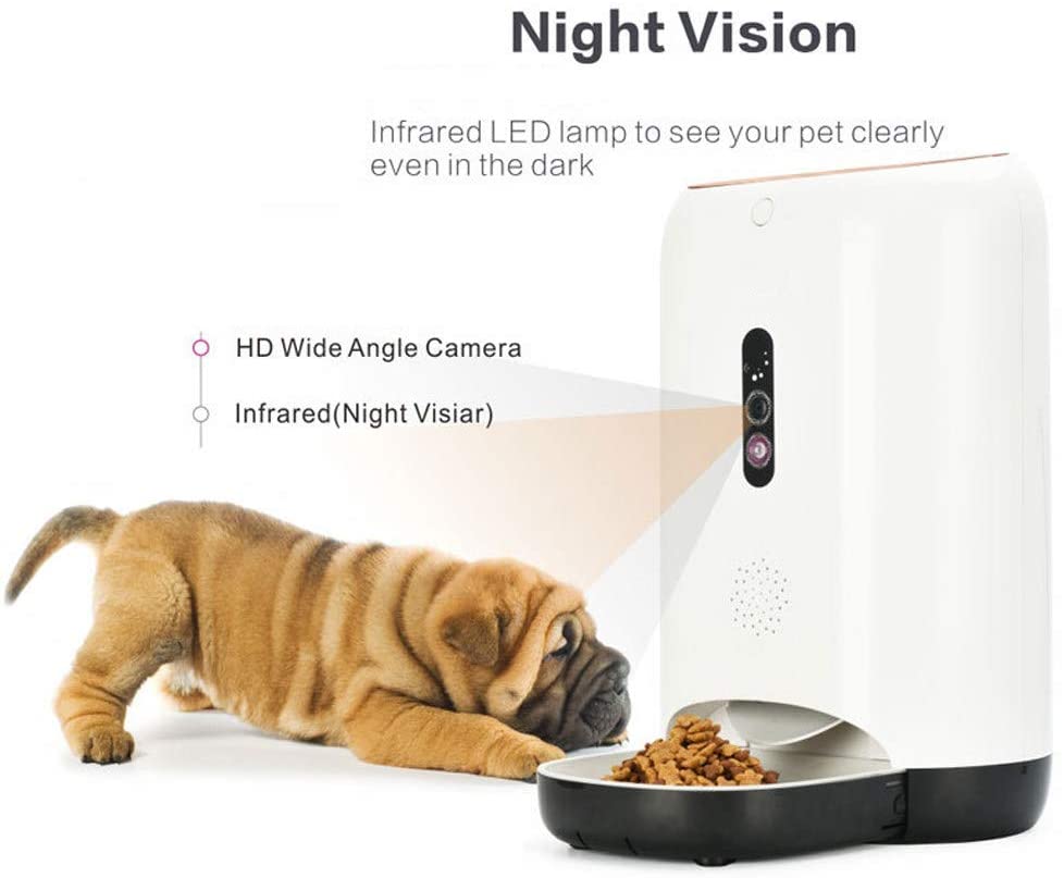  Alimentador automatico de mascotas para perro gato, automatico comedero, Visión nocturna por infrarrojos, máquina de alimentación inteligente WIFI de teléfonos móviles que pesa el alimentador 