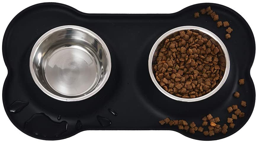  AmazonBasics Juego de base y cuencos para perro, forma de hueso, de silicona - negro 