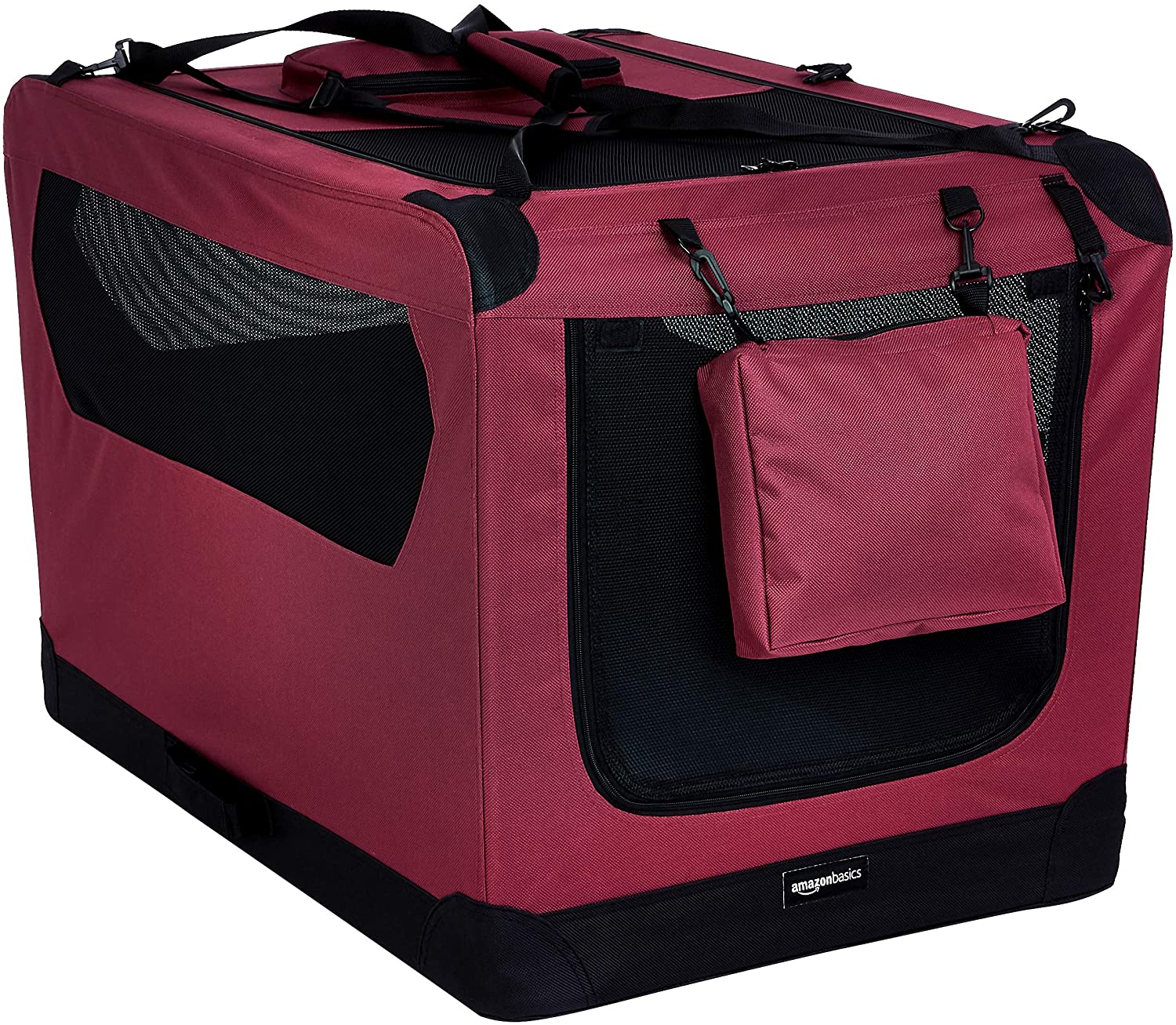  AmazonBasics – Transportín para mascotas abatible, transportable y suave de gran calidad, 91 cm, Rojo 