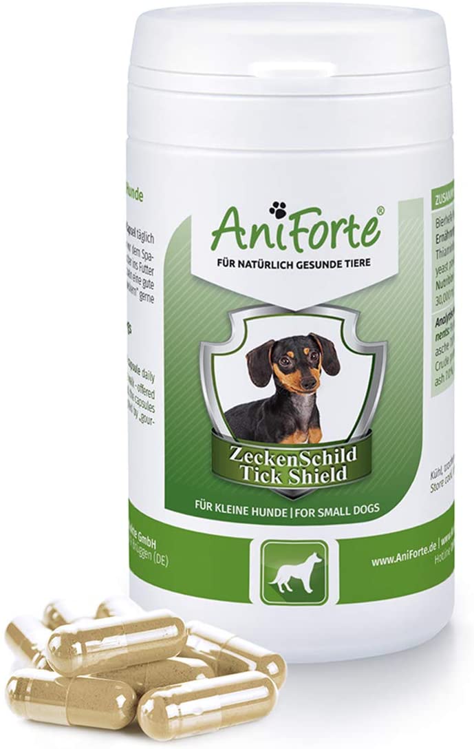  AniForte Thick Shield para Perros (hasta 10 kg) 60 cápsulas. Producto 100% natural. Complejo de Vitamina B que Actúa como Escudo Anti-Garrapatas y Parásitos. 
