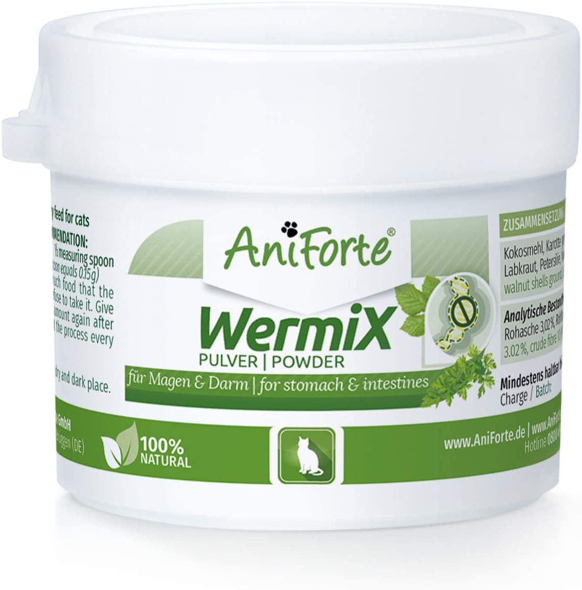  AniForte WermiX en polvo para gatos 25g - producto natural para antes, durante y después de la infestación de gusanos, el ajenjo y las hierbas naturales ayudan al estómago y el intestino 