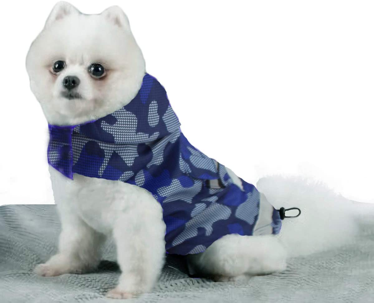  Babydog Abrigo Chaleco Impermeable para Perro con Capucha, Forro Transpirable y Sin Mangas, Cierre Velcro, Bolsillo Espalda, Modelo Camuflaje Militar (XL, Azul) 