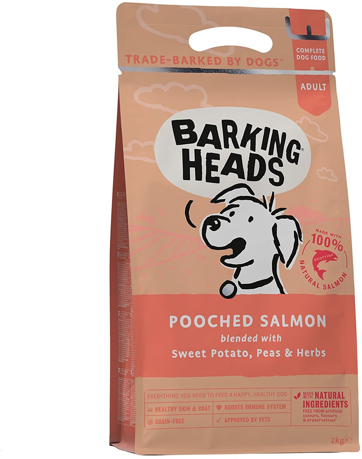  Barking Heads Comida Seca para Perros - Pooched Salmon - Salmón 100% natural sin aromas artificiales, Ayuda a mejorar la salud de la piel y el pelo, 2 kg 