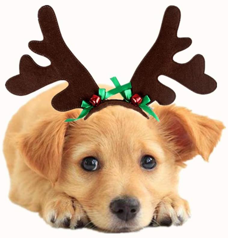  BESTOYARD Diadema Cuernos para Mascota Reno Cuernos Ciervo Disfraz Perro Decoracion Navidad 