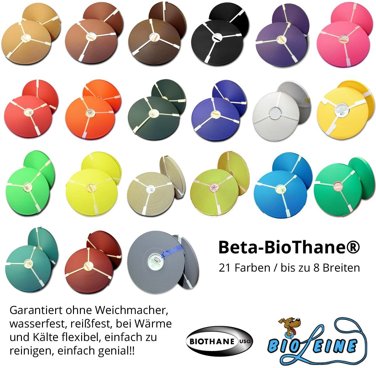  Beta BioThane - Metro, Grosor: 2,5 mm, Gran selección: 29 Colores hasta 8 Anchos (Oro 16 mm de Ancho) 