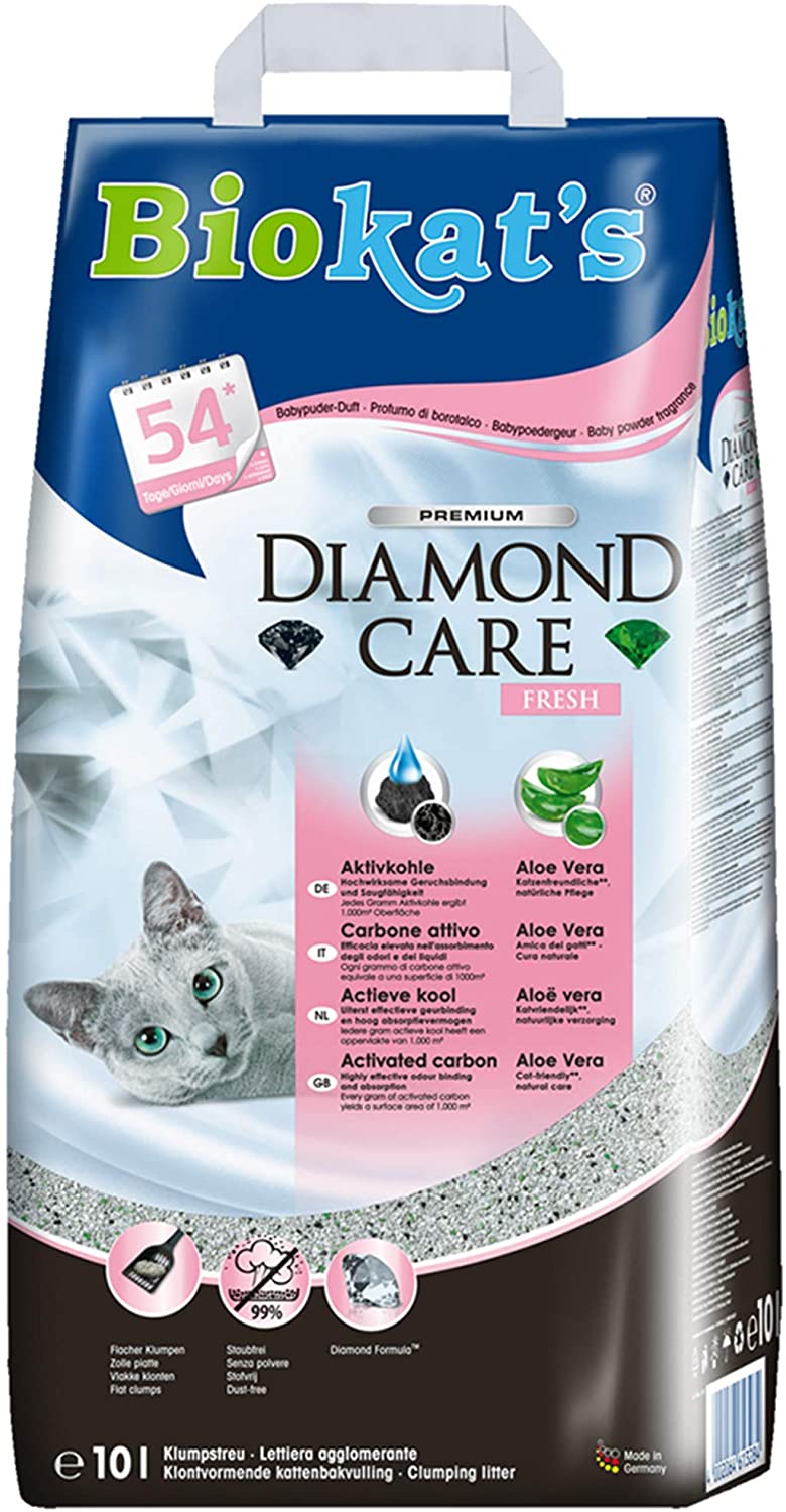  Biokat's Diamond Care Fresh, arena para gatos con fragancia – Arena aglomerante para gatos: de alta calidad, con carbón activo y aloe vera – 1 bolsa de papel (1 x 10 l) 