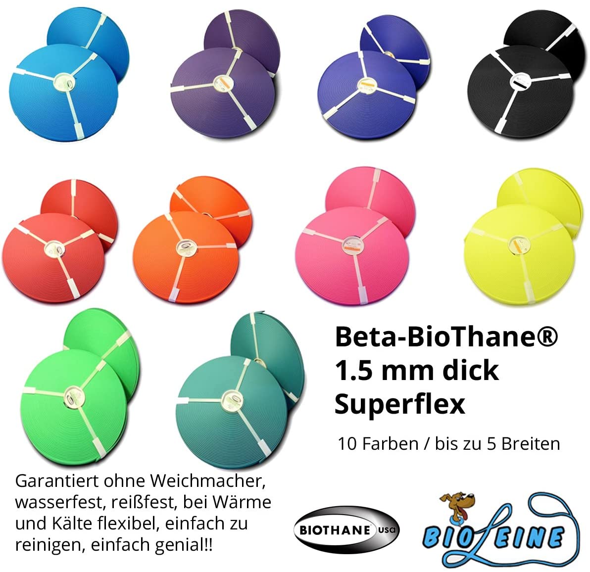  Biothane® - Beta Superflex por Metros en 14 Colores hasta 5 anchuras 