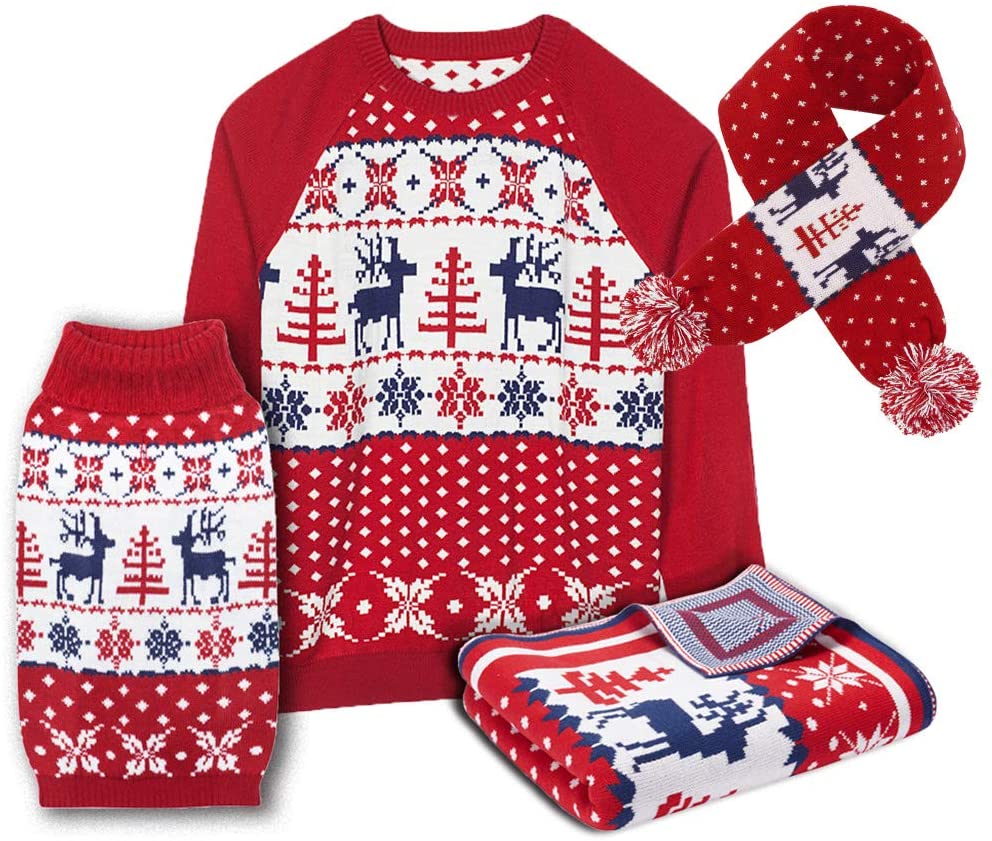  Blueberry Pet 10+ patrones de ropa de Navidad – Suéteres de Navidad para perros, niños y padres, encantadoras sudaderas para perros 