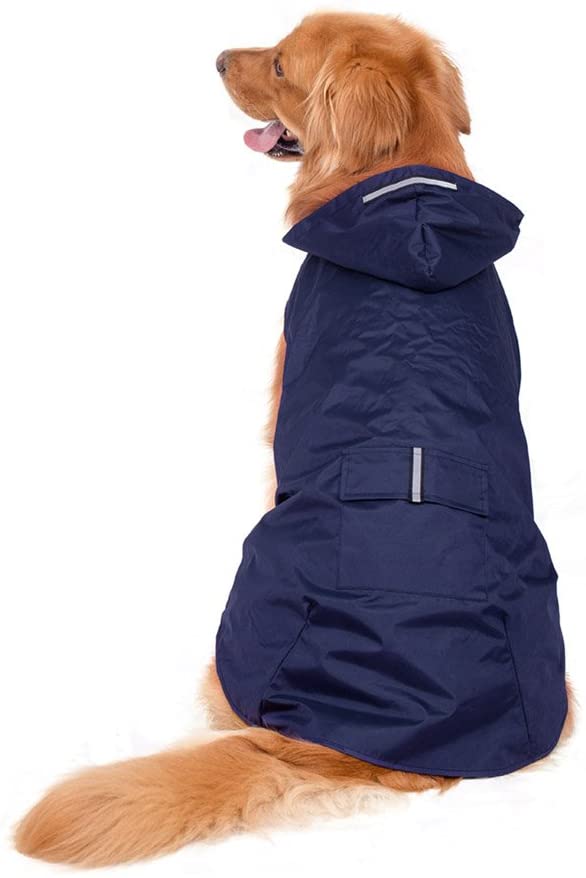  Blusea Impermeable Perro Grande con Capucha y Collar Agujero y Tiras Reflectoras Seguras, Ultra-Light Transpirable Chaqueta para Lluvia para Medianos Perro de Raza (Blue - 5XL) 