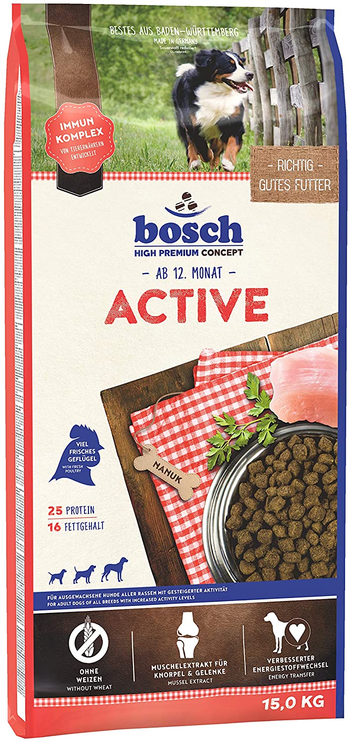  bosch HPC Active | Comida seca para perros adultos de todas las razas con mayor actividad | 15 kg 