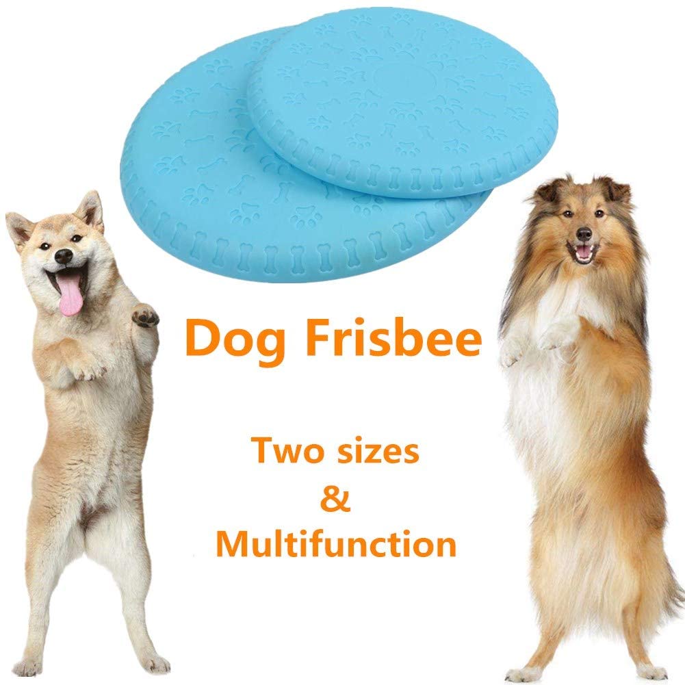  BUYGOO 2 Piezas Frisbees para Perros Suave y Natural Volar Discos Juguete para Morder y Entrenar con Colores Brillantes para Perro Pequeño/Mediano/Grande (Azul) 