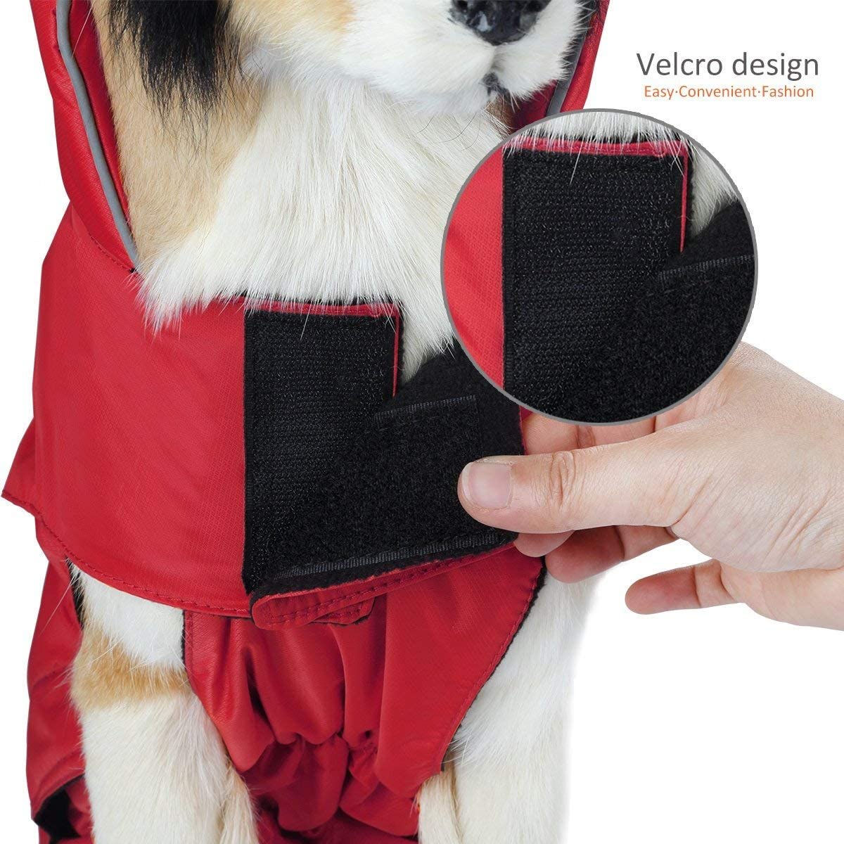  Capa de Mascotas, 100% Chaquete Impermeable con Forro Nylon Capa del Perro Fácil Encendido y Apagado S Rojo 