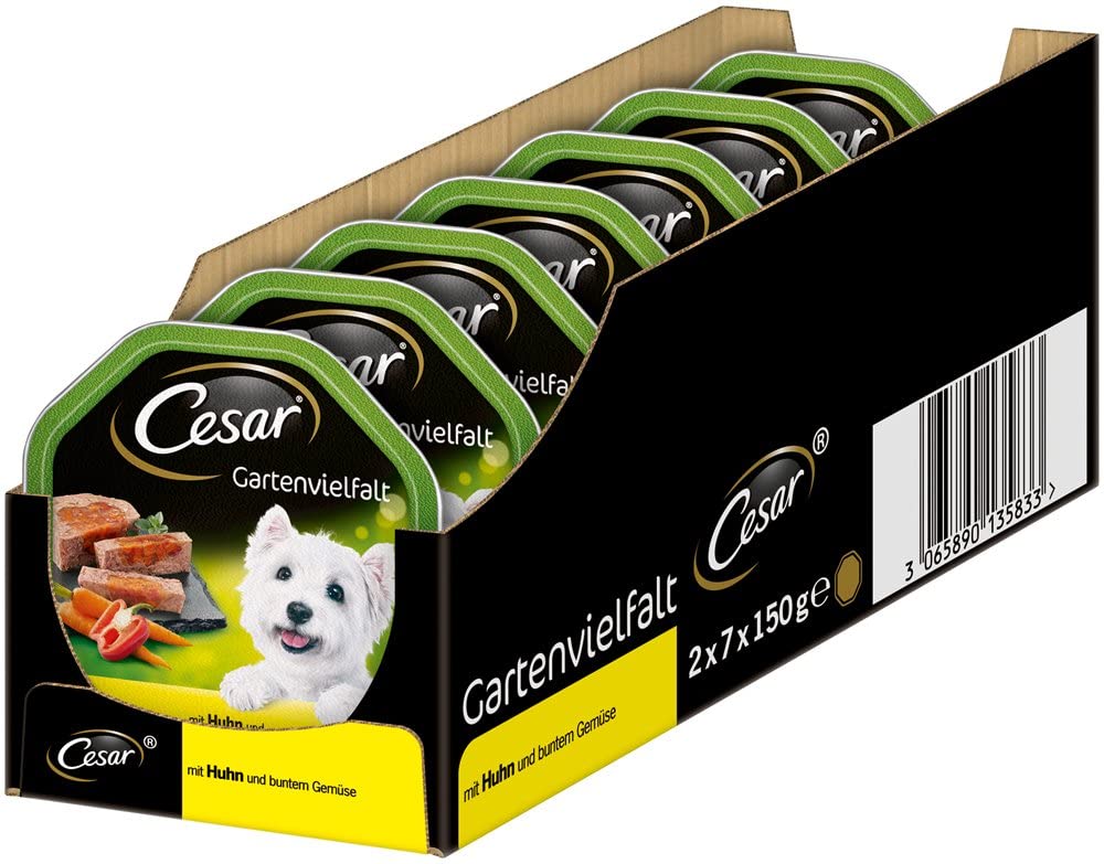  César - Alimentos húmedos para Perros, Variedad de jardín, Carne de res y verduras, 7 paquetes, (7 x 2 tazones x 150 g) 