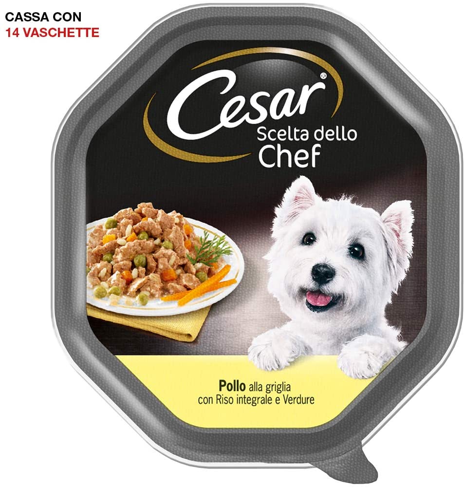  Cesar elección del Chef Pollo A La Rejilla con arroz Integral y Verduras 150 G – Comida para Perros – Pack de 14 Unidades 