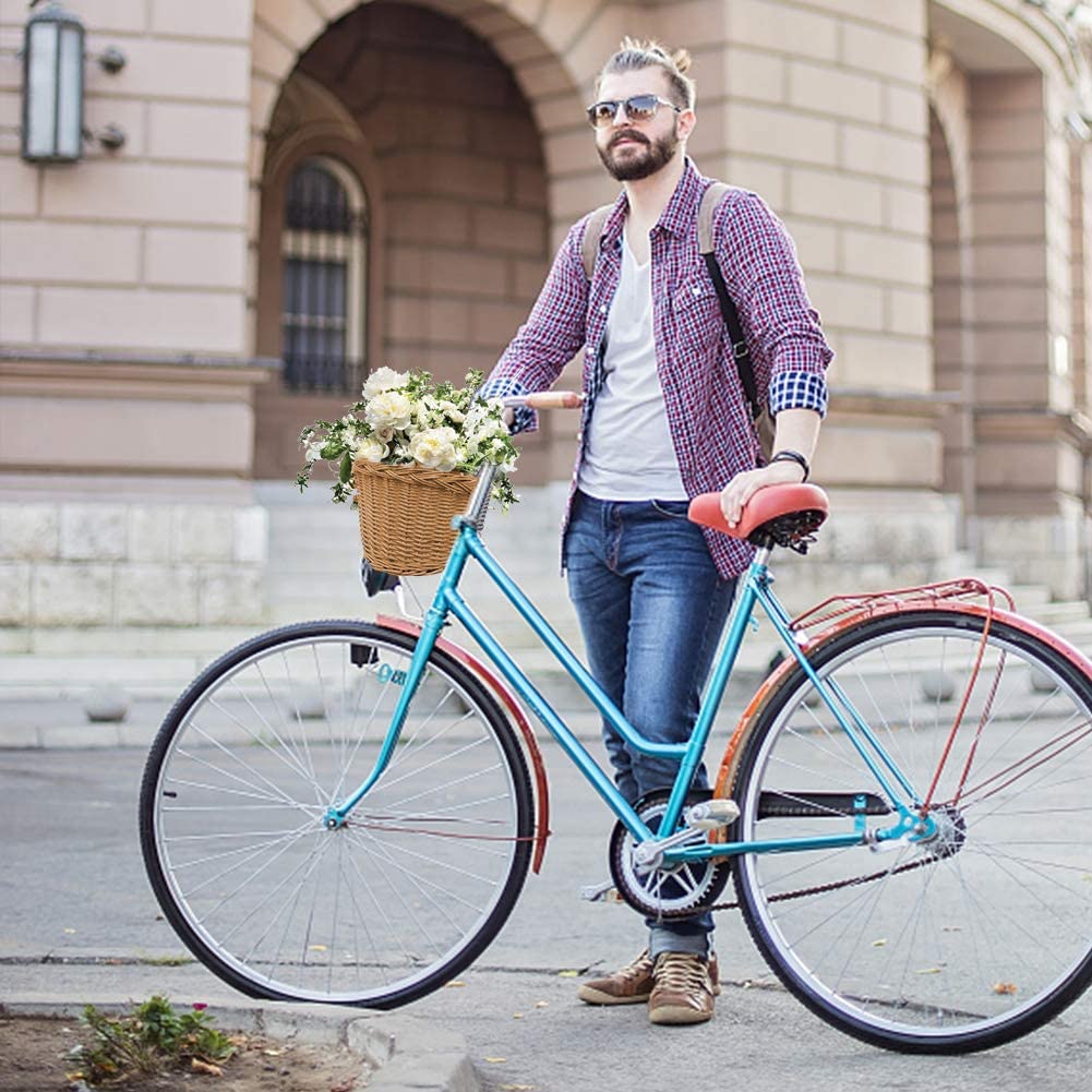  Cesta delantera de mimbre vintage para bicicleta, para la compra, para bicicleta, mascota, color F, tamaño talla única 