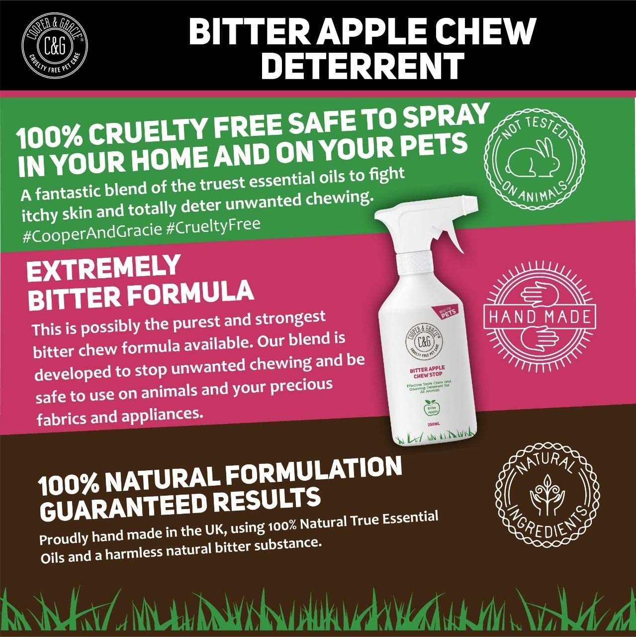  C&G - Spray de Manzana para Perros sin Masticar - Detiene el disuasorio de Masticar - Fórmula Repelente de Alcohol para Cachorros, Gatos, Caballos y roedores 