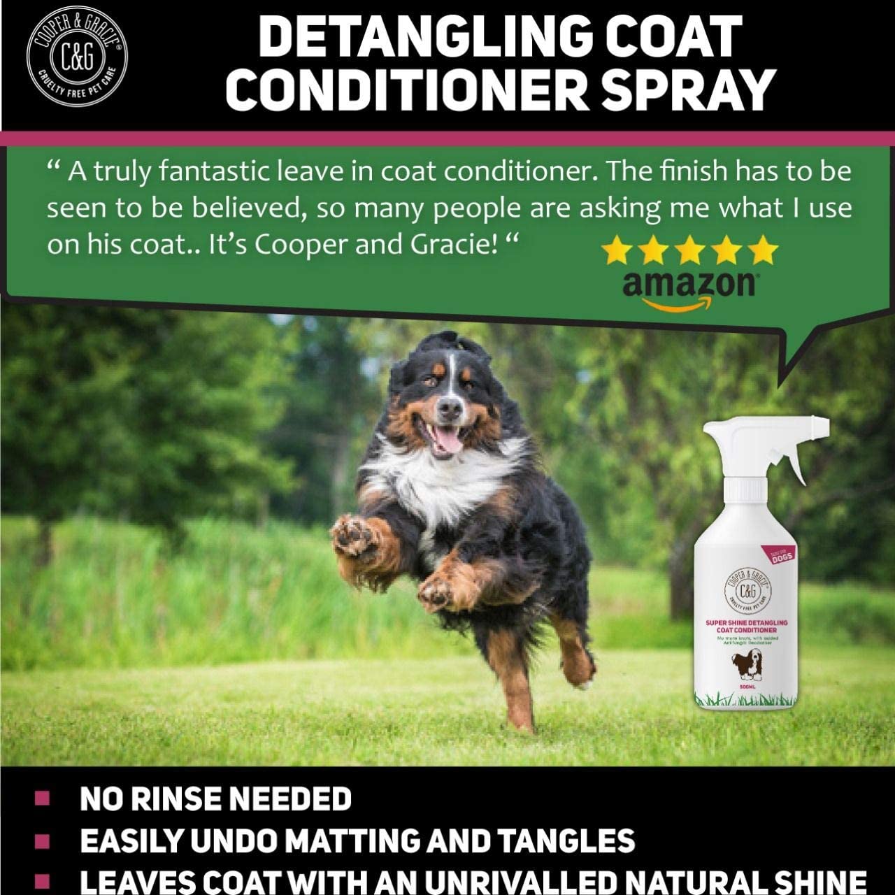  C&G Spray para Perros Detangler | Cruelty Free Leave In Conditioner Spray For De Matting Dogs | Leaves Fur Tangle Free | Fórmula de Aseo Profesional (500 ML) 