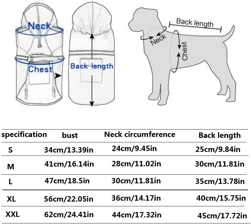  Chubasquero para perro grande ajustable a prueba de agua, ropa ligera para mascotas, poncho con tira reflectante (azul oscuro, L) 