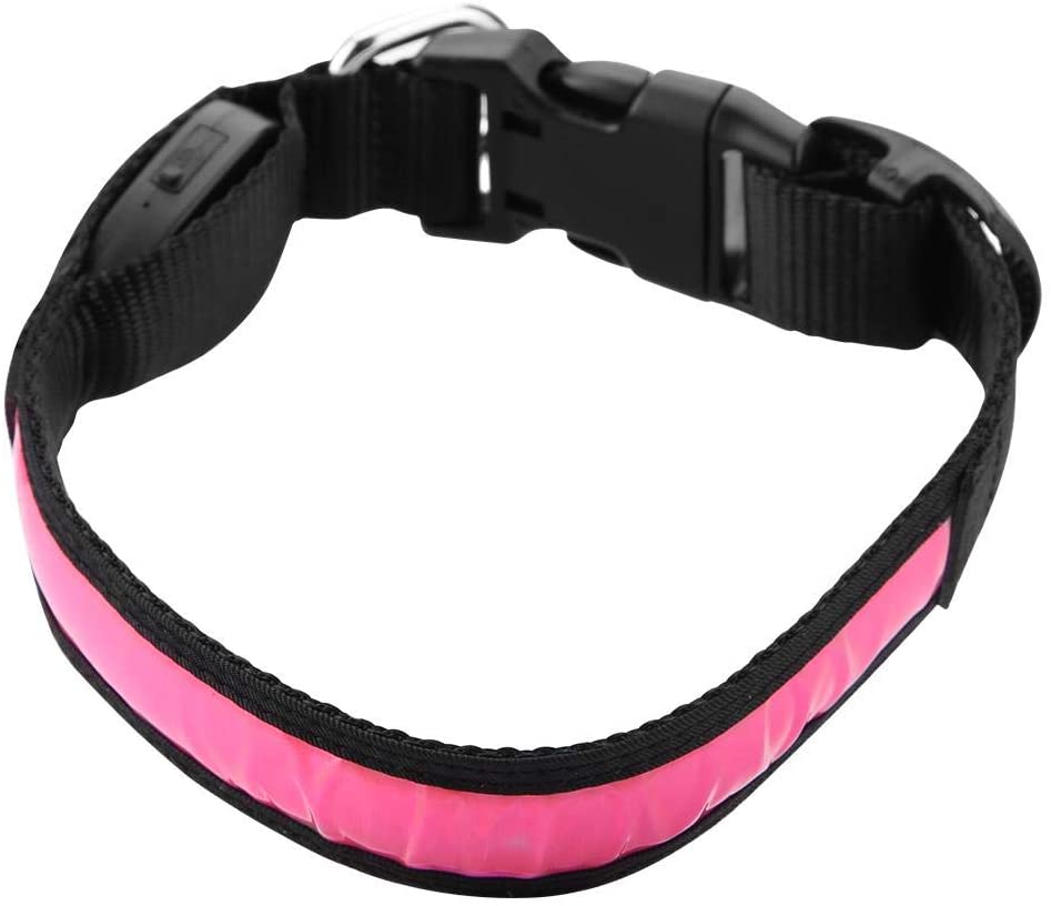  Collar Seguro para Mascotas Cuello Suave Ajustable USB Recargable LED Luminoso Noche De Seguridad Perros Anillo De Cuello para Cachorros Perros Pequeños, Medianos, Grandes(Rosa S) 
