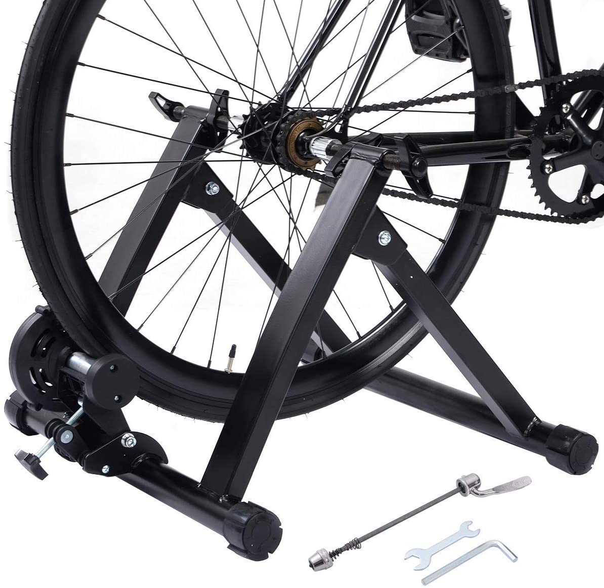  COSTWAY Bicicleta Estática Soporte Rodillo de Ciclismo Entrenamiento Plegable Carga Máxima hasta 150 kg Color Negro 