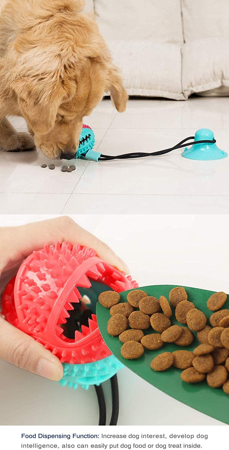  Dapo Juguete Perro Multifuncional, Juguete para Perros y Mascotas para morder ecológico, Juguete Ventosa, Training Pet, Bite Toy Pet (2 Productos, Tirador + Pelota) (Blanco) 