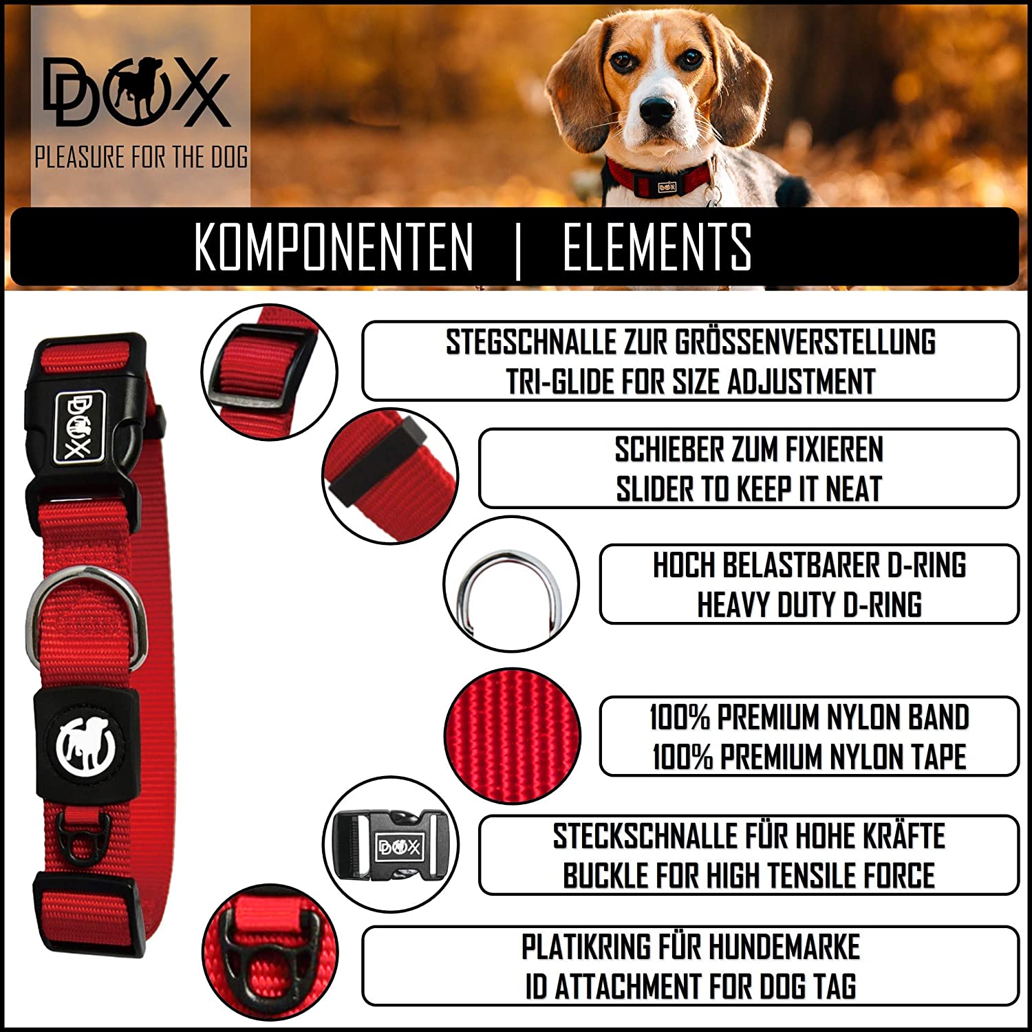  DDOXX Collar Perro Nylon, Ajustable | Diferentes Colores & Tamaños | para Perros Pequeño, Mediano y Grande | Collares Accesorios Gato Cachorro | Rosado Pink, L 