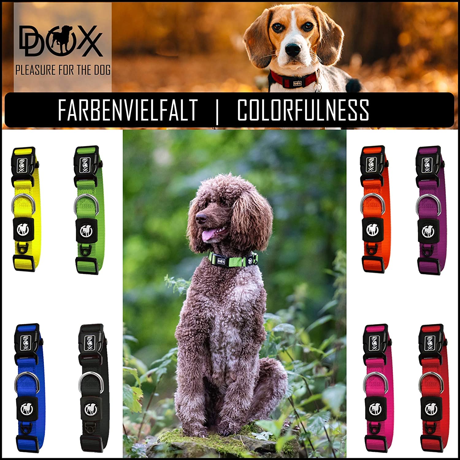  DDOXX Collar Perro Nylon, Ajustable | Diferentes Colores & Tamaños | para Perros Pequeño, Mediano y Grande | Collares Accesorios Gato Cachorro | Rosado Pink, L 
