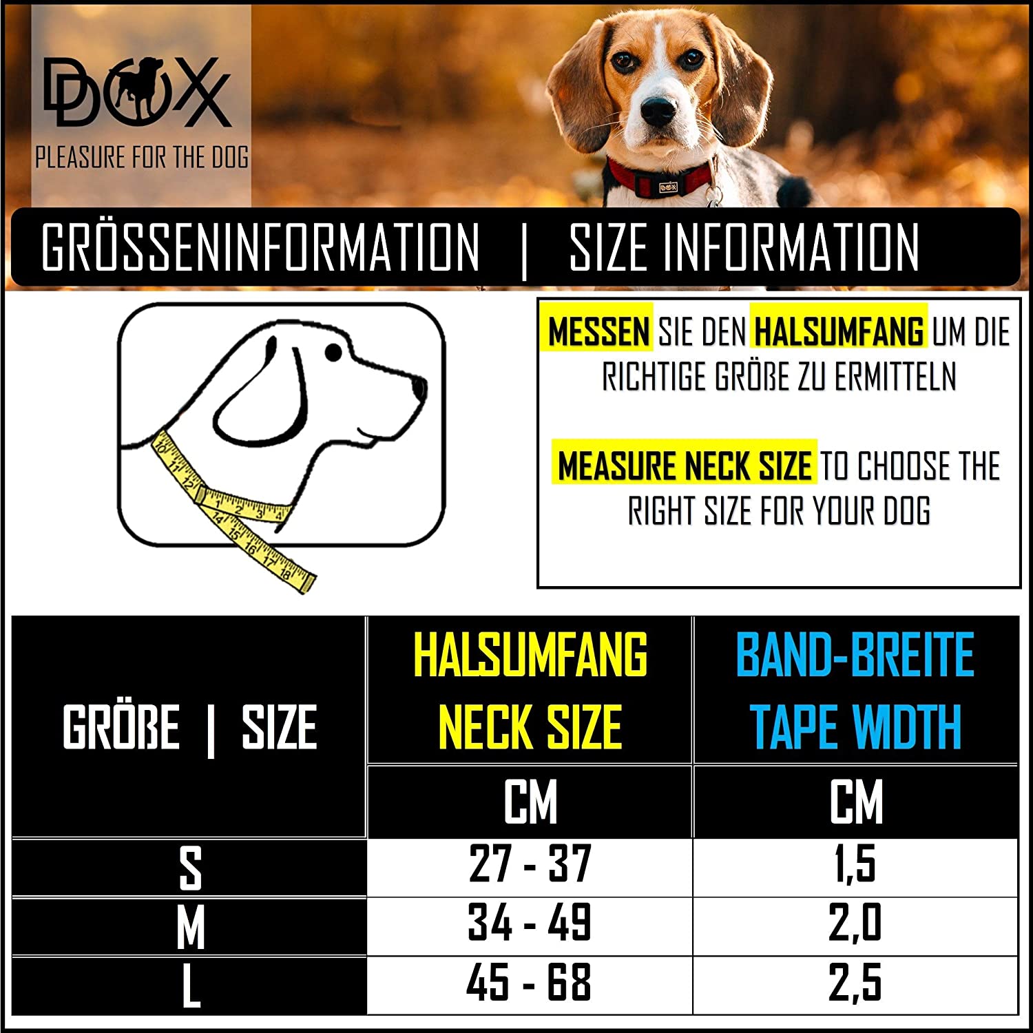  DDOXX Collar Perro Nylon, Ajustable, Reflectante, Acolchado Tamaños | para Perros Pequeño, Mediano y Grande | Collares Accesorios Gato Cachorro | Negro, M 