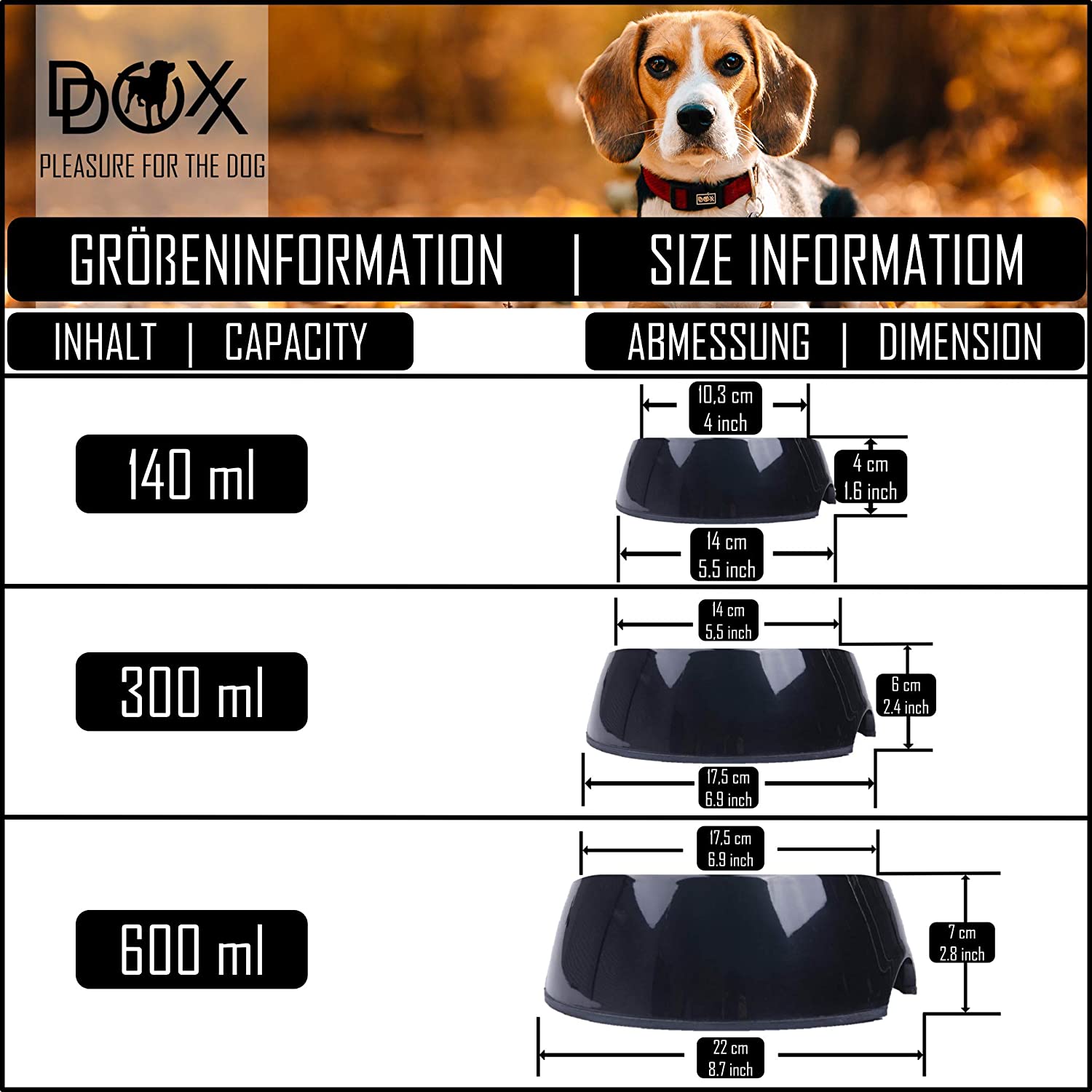  DDOXX Comedero Antivoracidad Perro, Antideslizante Tamaños | para Perros Pequeño, Mediano y Grande | Bol Accesorios Melamina Gato Cachorro | Blanco, 600 ml 