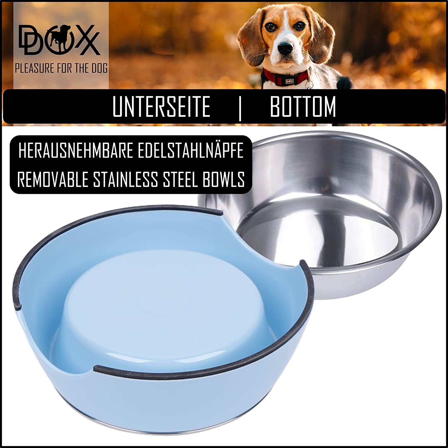  DDOXX Comedero Perro, Antideslizante Tamaños | para Perros Pequeño, Mediano y Grande | Bol Accesorios Acero INOX-Idable Melamina Gato Cachorro | Azul, 160 ml 