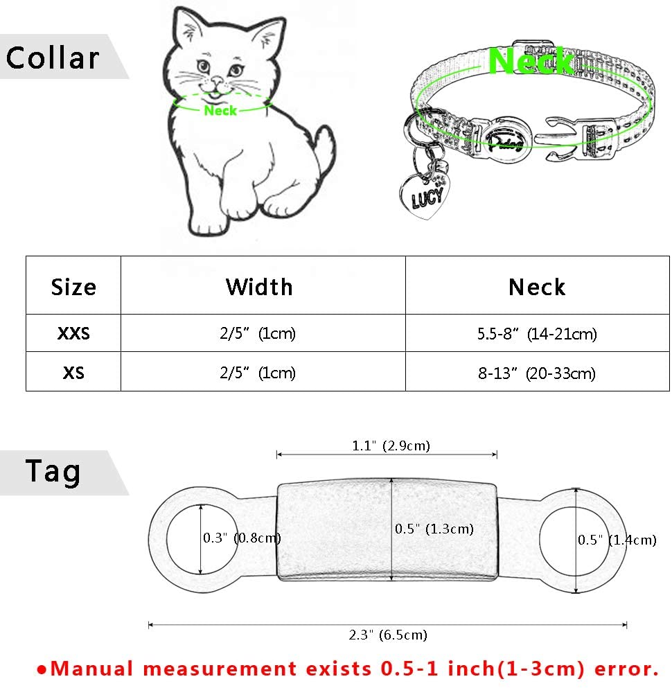  Didog - Collar para gatos con placa de acero inoxidable personalizable, reflectante, sin ruido, deslizable, para gatos y perros pequeños 