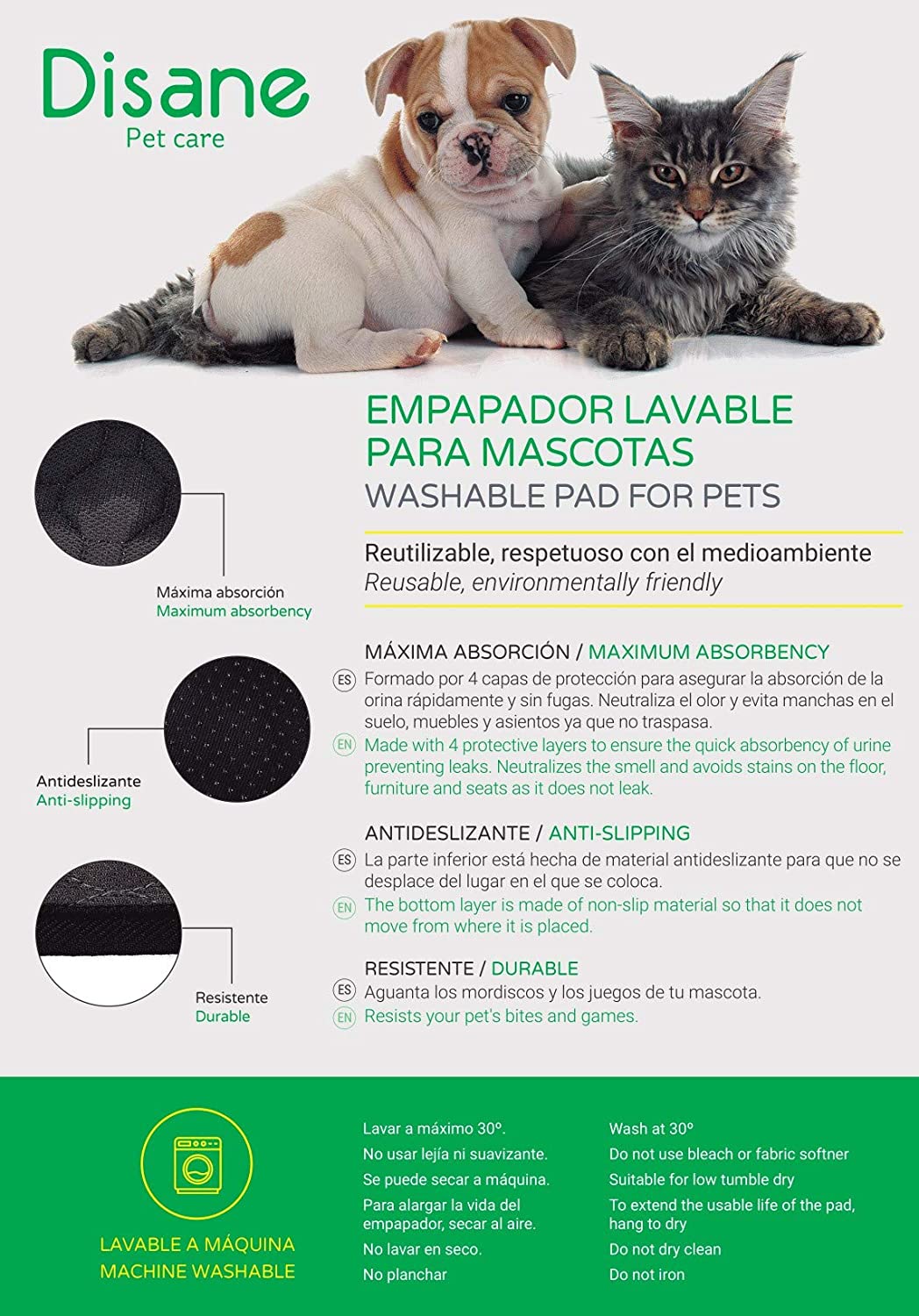  DISANE EMPAPADOR Perro Lavable Y Reutilizable 100 x 67cm Gris | Empapadores para Perros y Gatos Lavables a máquina respetuosos con el Medio Ambiente | Entrenamiento Cachorros, Mascotas Convalecientes 