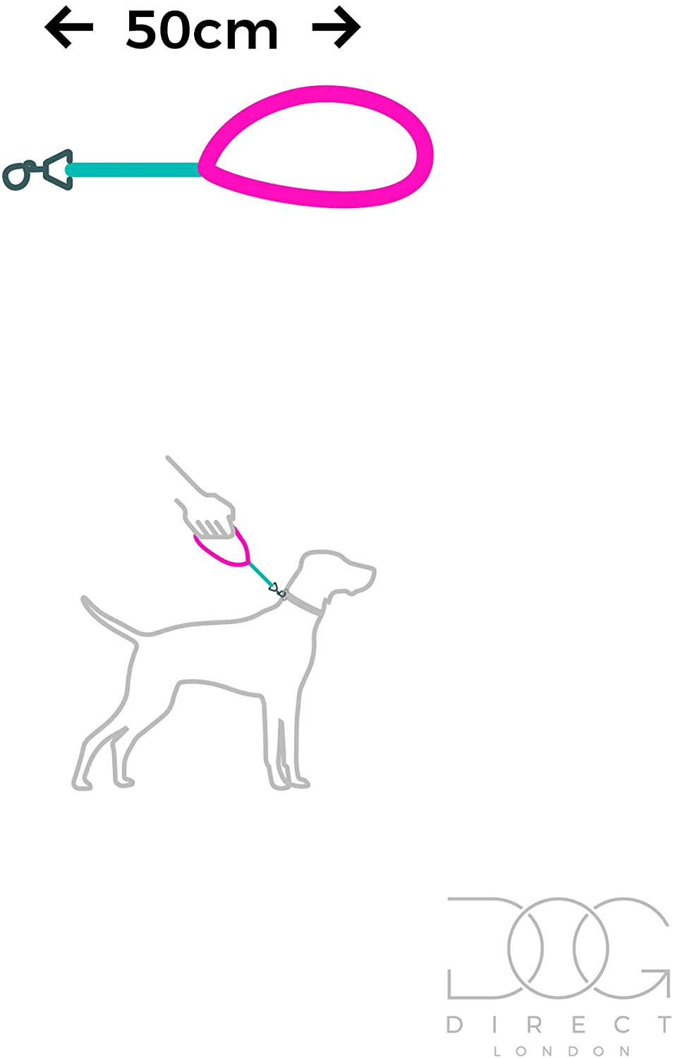  DogDirect London - Correa para Perro (Mango Corto, 50 cm, Relleno de Neopreno, Hecha a Mano, para Perros medianos, Grandes y Gigantes, Resistente hasta 500 kg), Color Negro y Rojo 