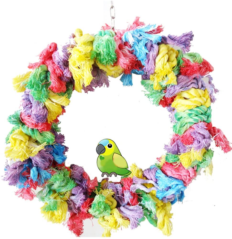  dontdo Colorido Cuerda de Algodón Colgante Anillo Parrot Mascota Pájaro Juguete Jaula Decor Brain Juego Herramienta de Entrenamiento 