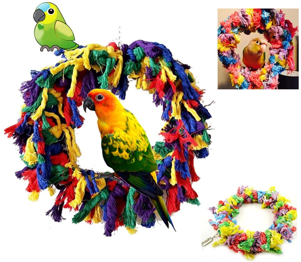  dontdo Colorido Cuerda de Algodón Colgante Anillo Parrot Mascota Pájaro Juguete Jaula Decor Brain Juego Herramienta de Entrenamiento 