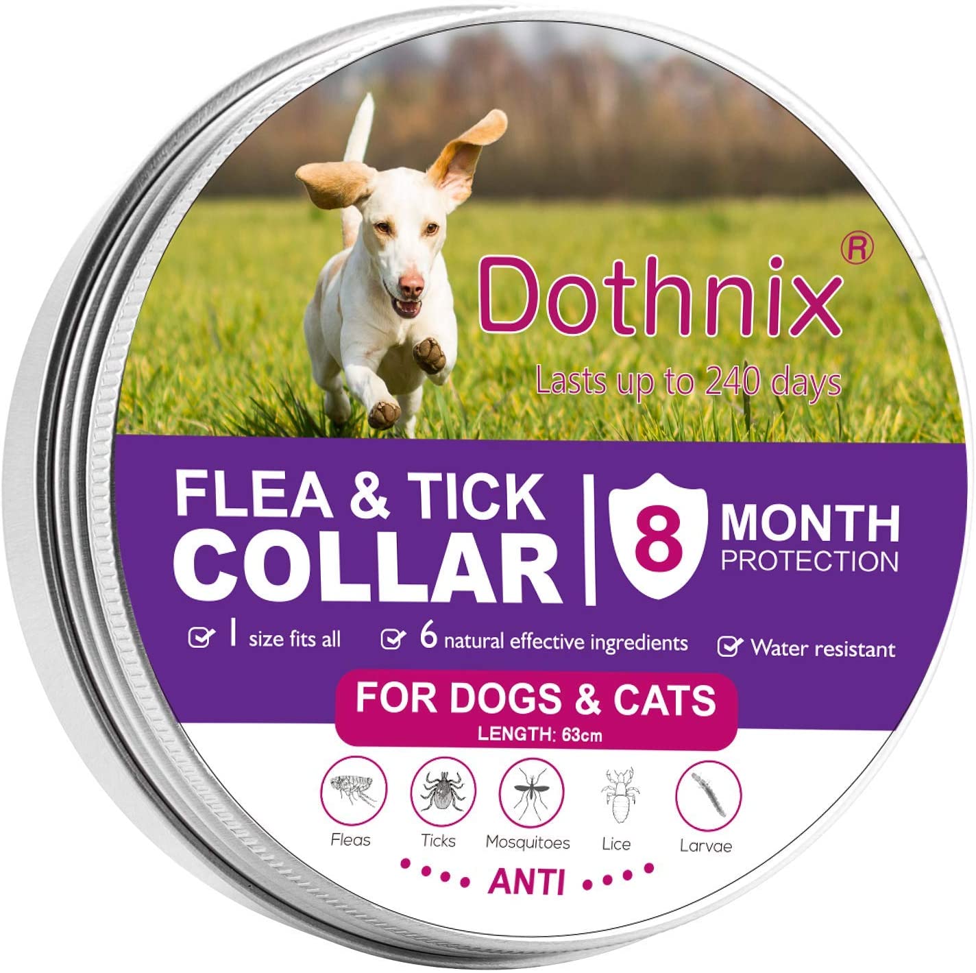  dothnix Collar Antiparasitos Antipulgas para Perros Gatos contra Pulgas,Garrapatas y Mosquitos,8 Meses,Tamaño Ajustable e Impermeable (63cm,Azul) 