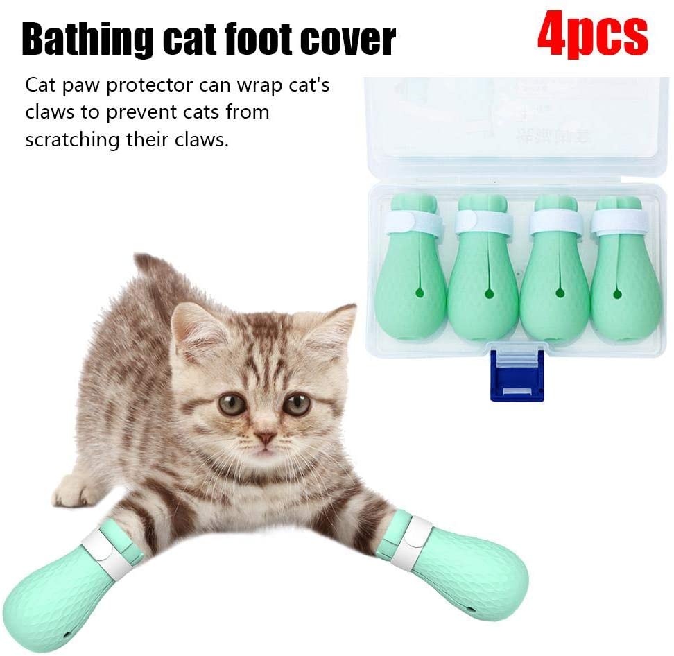  dream-cool Zapatillas antirrayas para pies de Gato, Botines de sujeción de Silicona para Cubrir Garras de Gato, 4 Piezas de Garras para Mascotas Cubiertas adecuadas para bañarse, afeitarse, Everyone 