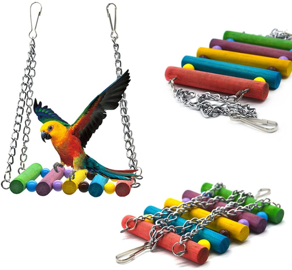  Dsaren Juguetes para Pájaros Colorful Columpio para Loros Accesorios Jaula Pajaros Bite Toy con Campanas para Periquitos, Cockatiels, Africana Greys Loros, Paquete de 3 (Colores aleatorios) 