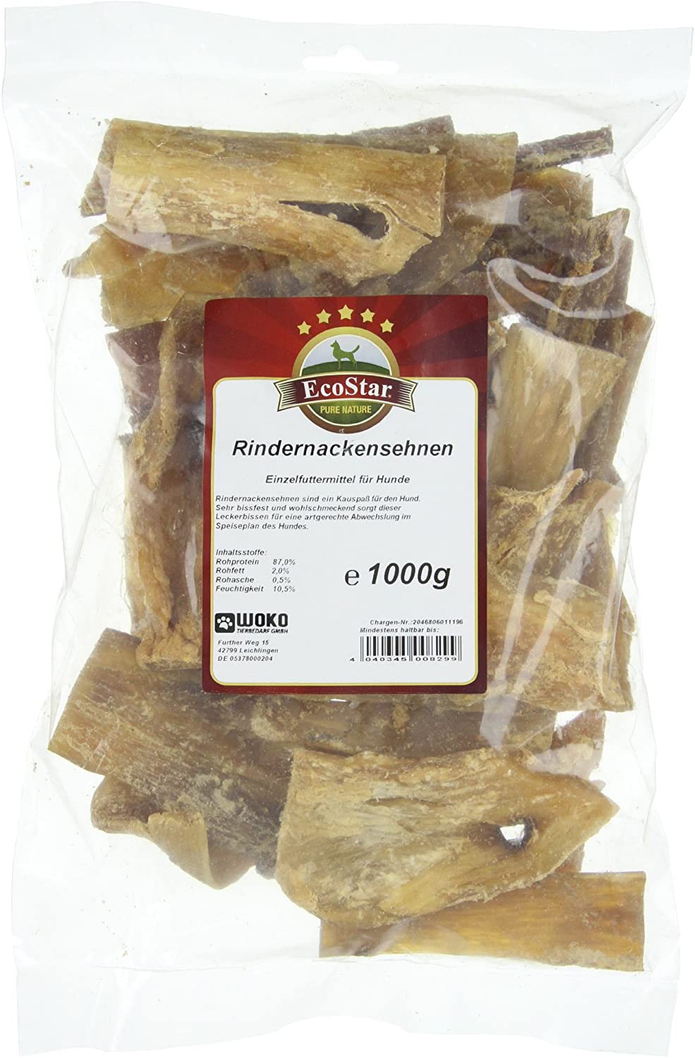  ECOSTAR Perros Snack Vacas Cuello tendones 1 kg, 1er Pack (1 x 1 kg) 