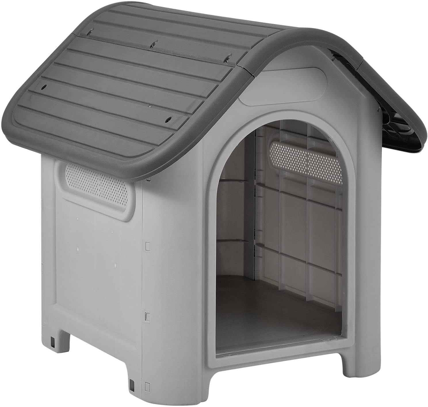  [en.casa] Caseta de plástico para Perros - gris / negro - PVC - 75 x 59 x 66 cm 