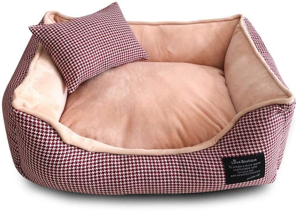  FANCYKIKI Pet Nest Warm Kennel es Totalmente Desmontable y Lavable Funda de Cama Ortopédica Cama para Perros Sofá Cubierta extraíble Memory-Foam Premium (Color : Red, Size : S) 