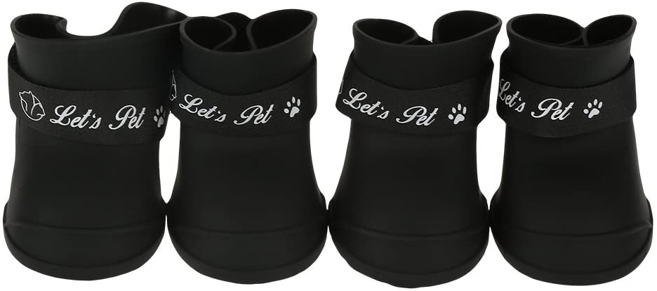  Fdit 4Pcs Lluvia Zapatos Perro Mascota de Silicona Impermeable Antideslizante Zapatos de Lluvia de Protección para Perros Pequeños Animales(L Negro) 