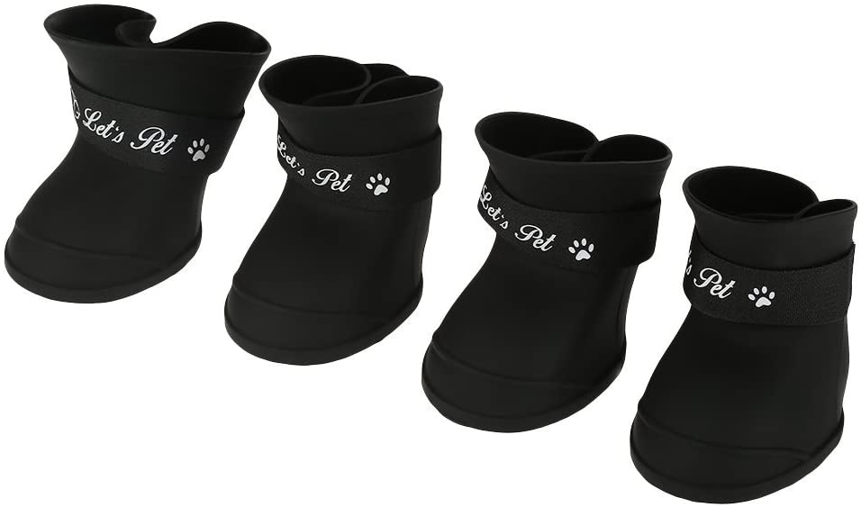  Fdit 4Pcs Lluvia Zapatos Perro Mascota de Silicona Impermeable Antideslizante Zapatos de Lluvia de Protección para Perros Pequeños Animales(M Negro) 