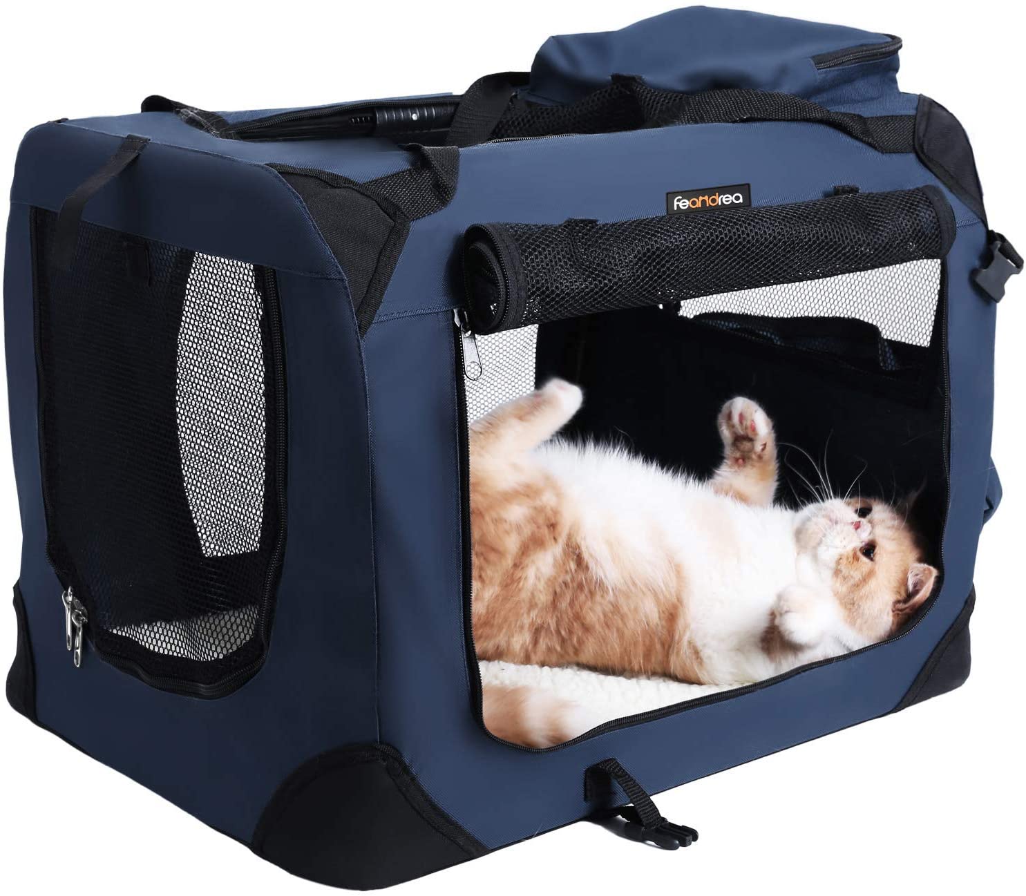  FEANDREA Bolsa de Transporte para Mascotas Transportín Plegable para Perro Portador Tela Oxford Azul Oscuro S 50 x 35 x 35 cm PDC50Z 