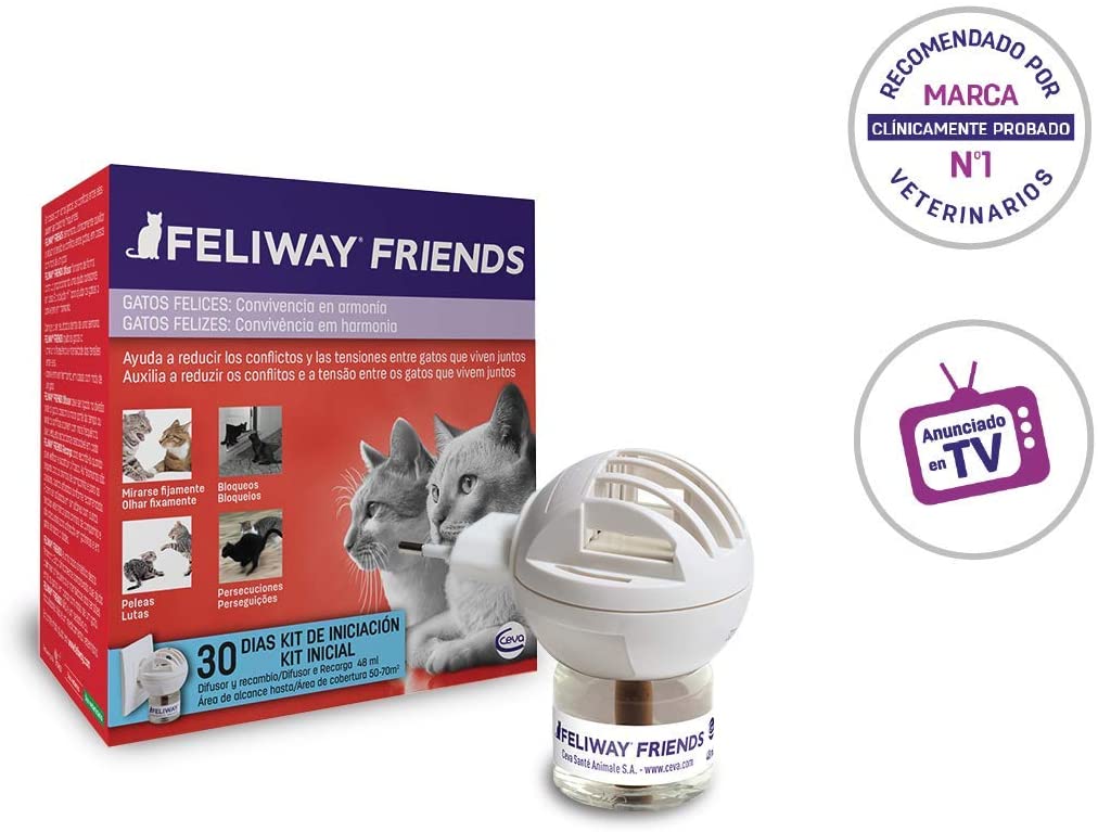  FELIWAY Friends - Anticonflictos para gatos - Peleas, Persecuciones, Bufidos, Bloqueos - Difusor + Recambio 48 ml 